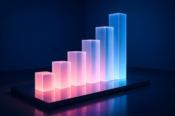 Futuristic glowing 3d bar chart showing financial growth