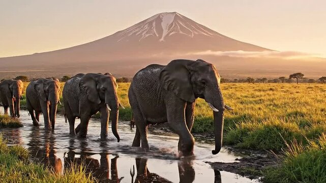 Elephants in Amboseli National Park | Mount Kilimanjaro Background
