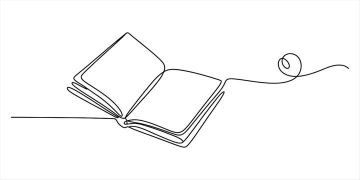 Minimalist one line art open book design element for literature and knowledge concepts Vector, illustration