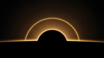 A striking abstract image features a glowing golden arc over a dark silhouetted shape creating a dramatic scene
