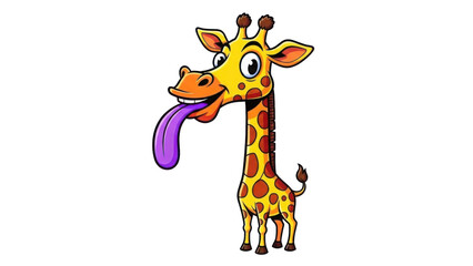 Obraz premium Funny Cartoon Giraffe Character Sticking Out Long Purple Tongue Isolated Illustration isolated PNG with Transparent Background