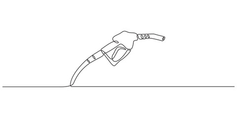 Refueling gas gun dispenser continuous one line drawing, Petrol industry business car diesel pump refuel headline, Gasoline pistol isolated on transparent background.