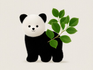 Illustration bear character design with green leaves featuring soft plush texture, minimalist style, and fresh peaceful mood