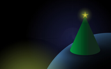 Minimal Abstract Christmas Tree with Golden Star on Dark Background