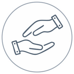 Abstract line drawing of two hands giving and receiving gesture within a circle