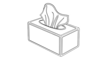 Isometric line art tissue box icon with tissue pulled out (outline vector)
