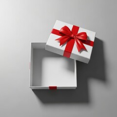 Open gift box with red bow