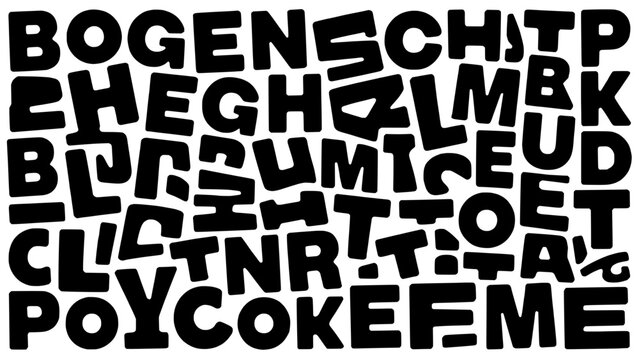 Dense bold uppercase typographic mosaic on white background