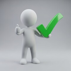 3d figure holding green check mark