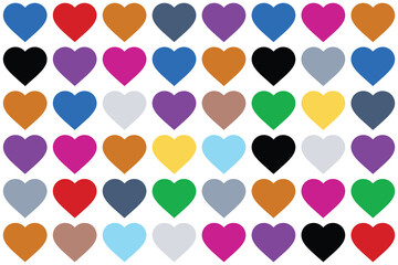Heart colour Set Icons. Colourful heart shapes set. Different colours heart vector icon set. Red, yellow, purple, orange, green, brown, black, blue, white, colour hearts. Vector illustration.