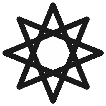 Bahai star symbol, nine pointed star illustration, nonagon shape icon, nine sided geometry, isolated vector graphics