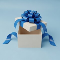 Elegant gift box with blue ribbon