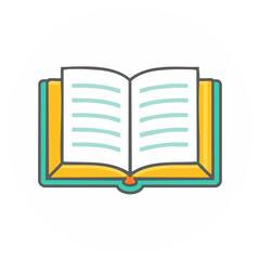 Fototapeta premium Open book illustration depicting learning and education with simplified minimalist design for creative projects and learning material
