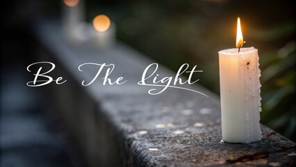 A lighted candle glowing in the night on a stone wall