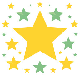 Obraz premium Large yellow star surrounded by smaller green and yellow stars in a festive circular pattern