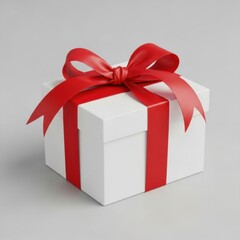 Elegant white gift box with red bow