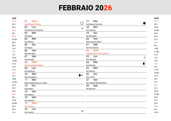 Italian Saints Calendar Page February 2026