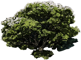 Generate me a top down and side profile of a Japenese Maple on white background with space between for a landscape plan