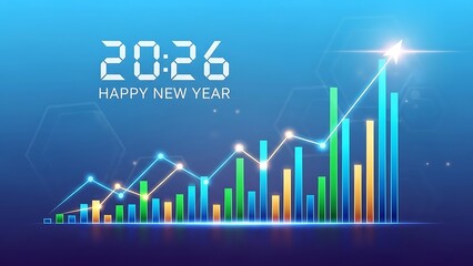 New Year celebration with colorful bar chart and clock  Happy New Year