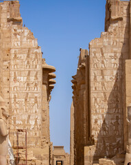 Historical monuments of Luxor, Egypt, statues and columns in ancient buildings. Tourism and history...