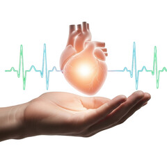 Hand holding glowing heart with ekg