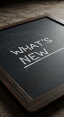 Fototapeta premium Chalkboard with Whats New Text on Wooden Surface