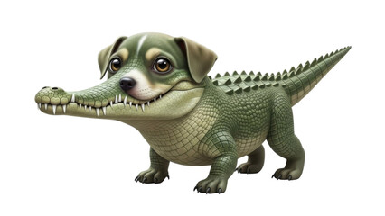Naklejka premium Cute Dog and Green Crocodile Hybrid Fantasy Animal Isolated Illustration isolated PNG with Transparent Background