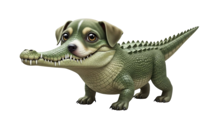 Cute Dog and Green Crocodile Hybrid Fantasy Animal Isolated Illustration isolated PNG with Transparent Background