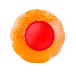 Orange juice plastic bottle with red cap top view