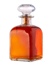 Whiskey decanter with amber liquid and cork seal