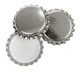 Silver metal bottle crown caps top view