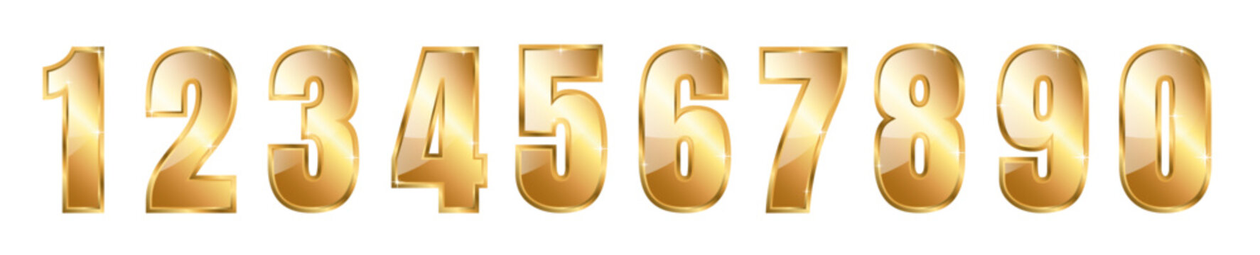 Golden glossy numbers. Isolated vector and PNG on transparent background.	
