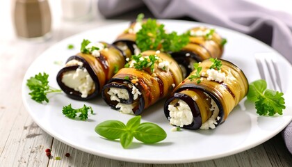 Roasted eggplant rolls with cheese