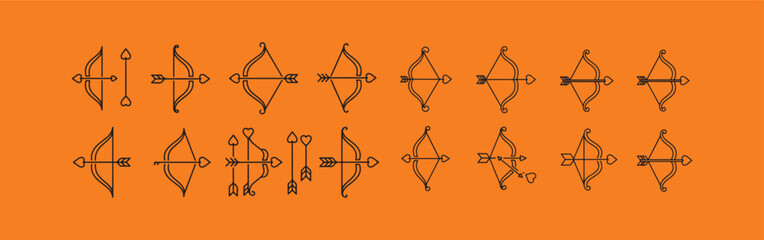 Cupid bow and arrow icon, simplified shape, monoline style