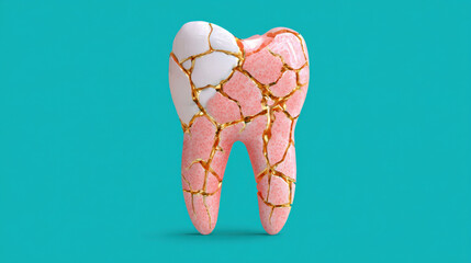 Tooth showing kintsugi repair for dental restoration