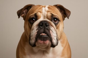 Fototapeta premium Bulldog showing an expressive face and wide eyes looking directly forward, capturing curiosity and a unique personality