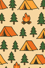 Obraz premium Camping Seamless Pattern Illustration with Tents and Trees