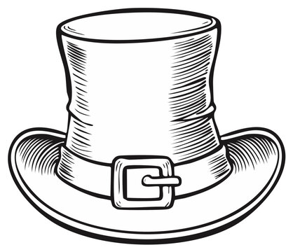Vintage style leprechaun top hat with buckle in a hand drawn etched illustration style