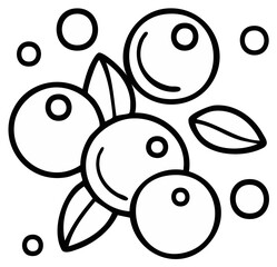 Obraz premium Outline Drawing of Berries with Leaves, Simple Icon Style Illustration