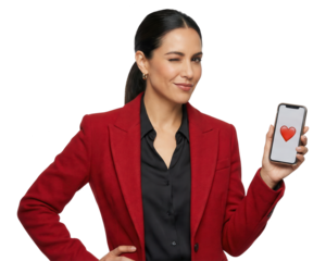 Woman Winking with Phone Showing Heart Icon