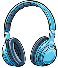 Bright blue drawing of modern over ear headphones for audio entertainment