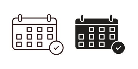 Calendar check icons. thin line and glyph vector icons pack on white background