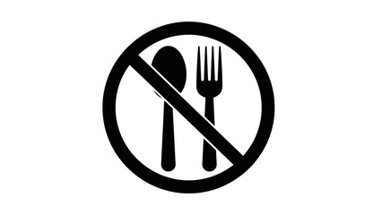 No Eating Symbol &ndash; Prohibited Food Sign Icon with Spoon and Fork Silhouette