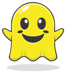 Fototapeta premium Friendly yellow cartoon ghost character smiling cheerfully vector illustration