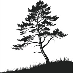 Obraz premium Vector illustration a black silhouette of a tree on a hill