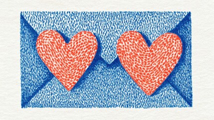 Obraz premium Valentine, A colorful illustration of an envelope with two red hearts, symbolizing love and affection.