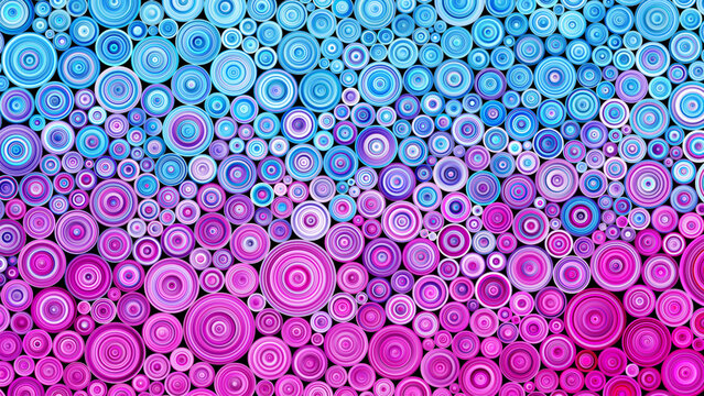 Quilling paper background filled with rolled paper strips in vibrant blue pink tones. Colorful background inspired by paper quilling art. Modern quilling style background made of rolled paper strips