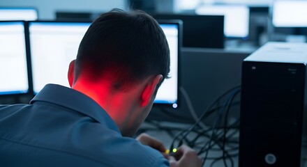 Cybersecurity Professional Troubleshooting Server Room