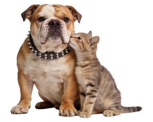 Obraz premium Unlikely Friends: Bulldog and Kitten Embrace