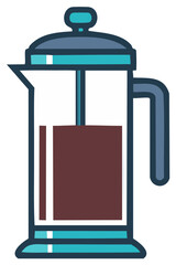 Fototapeta premium Flat design icon of a French press coffee maker with fresh dark coffee for morning brew